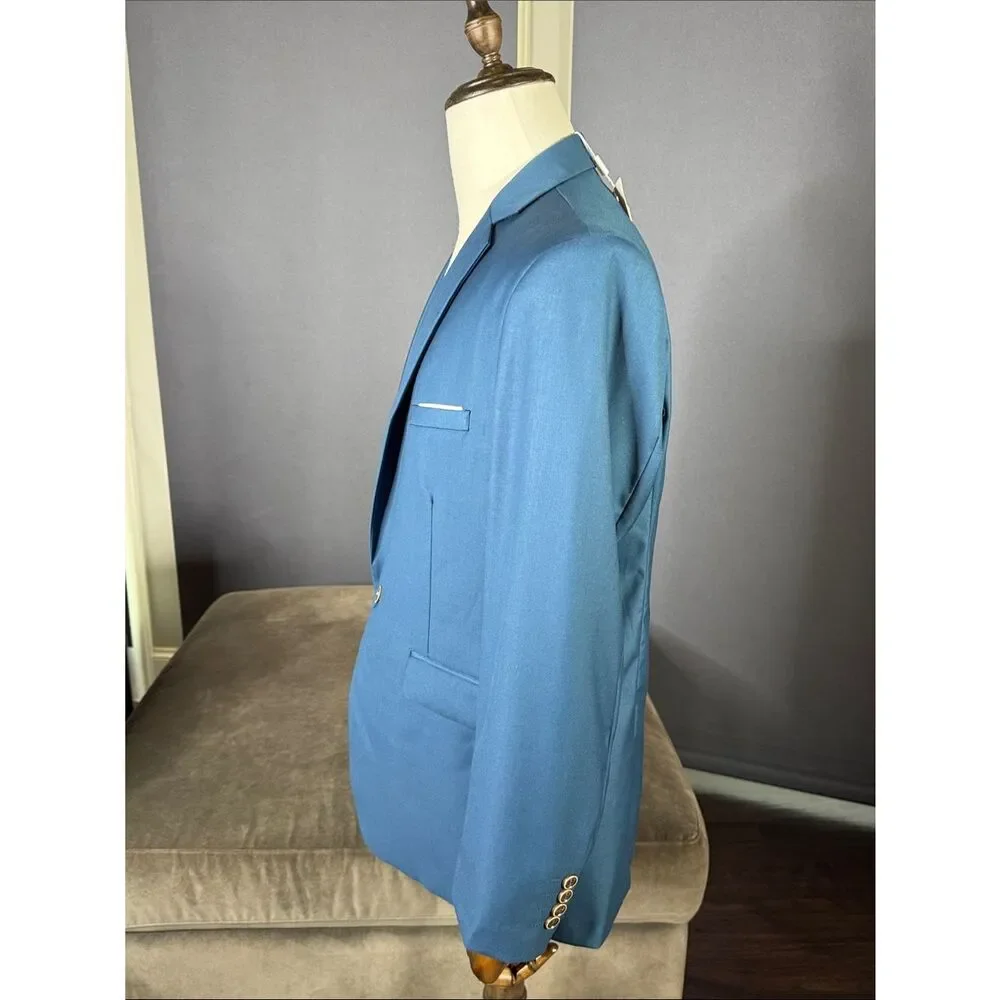 Men's Blue Single Breasted Blazer Suit Jacket Notched Lapel One Button Size 42